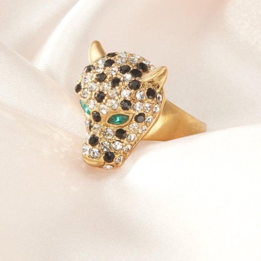Stella & Dot | Pavé + Gold🐯Roar Cheetah Panther Cocktail Ring Retired - Picture 7 of 16